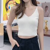 Damen Ärmellose Weste Strick V-Ausschnitt Camisole Tops Crop Tank